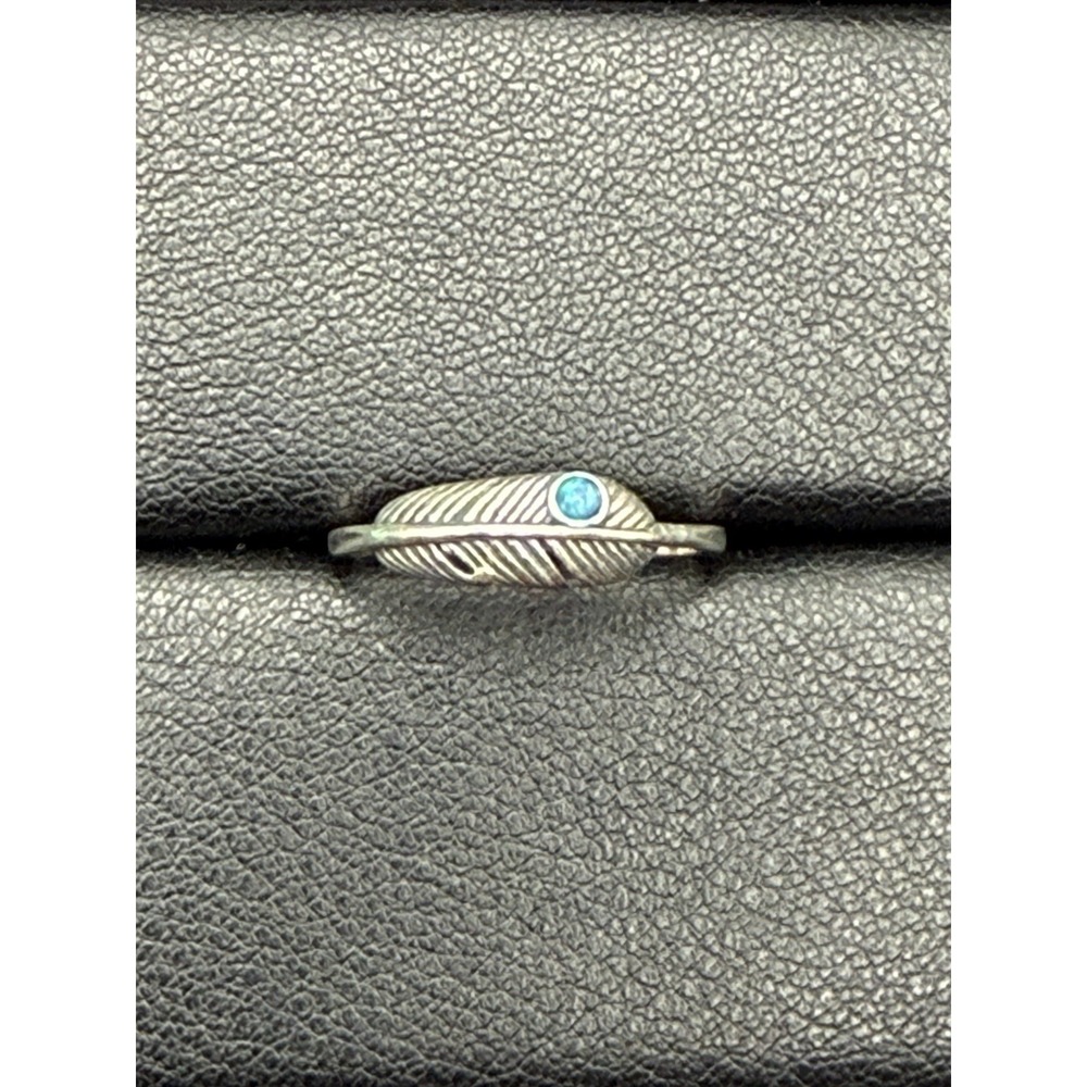 New Condition Sterling Silver Lab Opal Feather Ring Size 7 J23